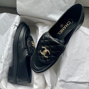 Chanel FW20-21 Black Lock Loafers
